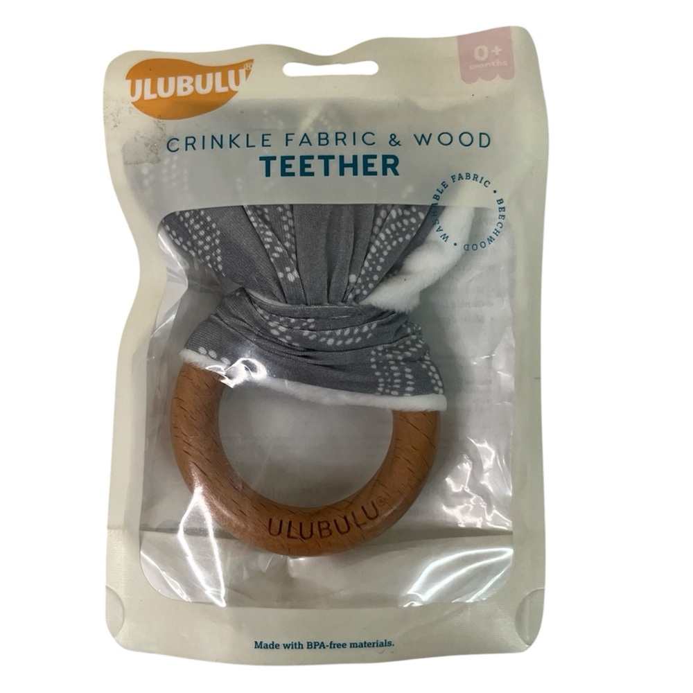 Ulubulu Chewable Teether Crinkle Fabric BPA Free Washable Beechwood 0+
